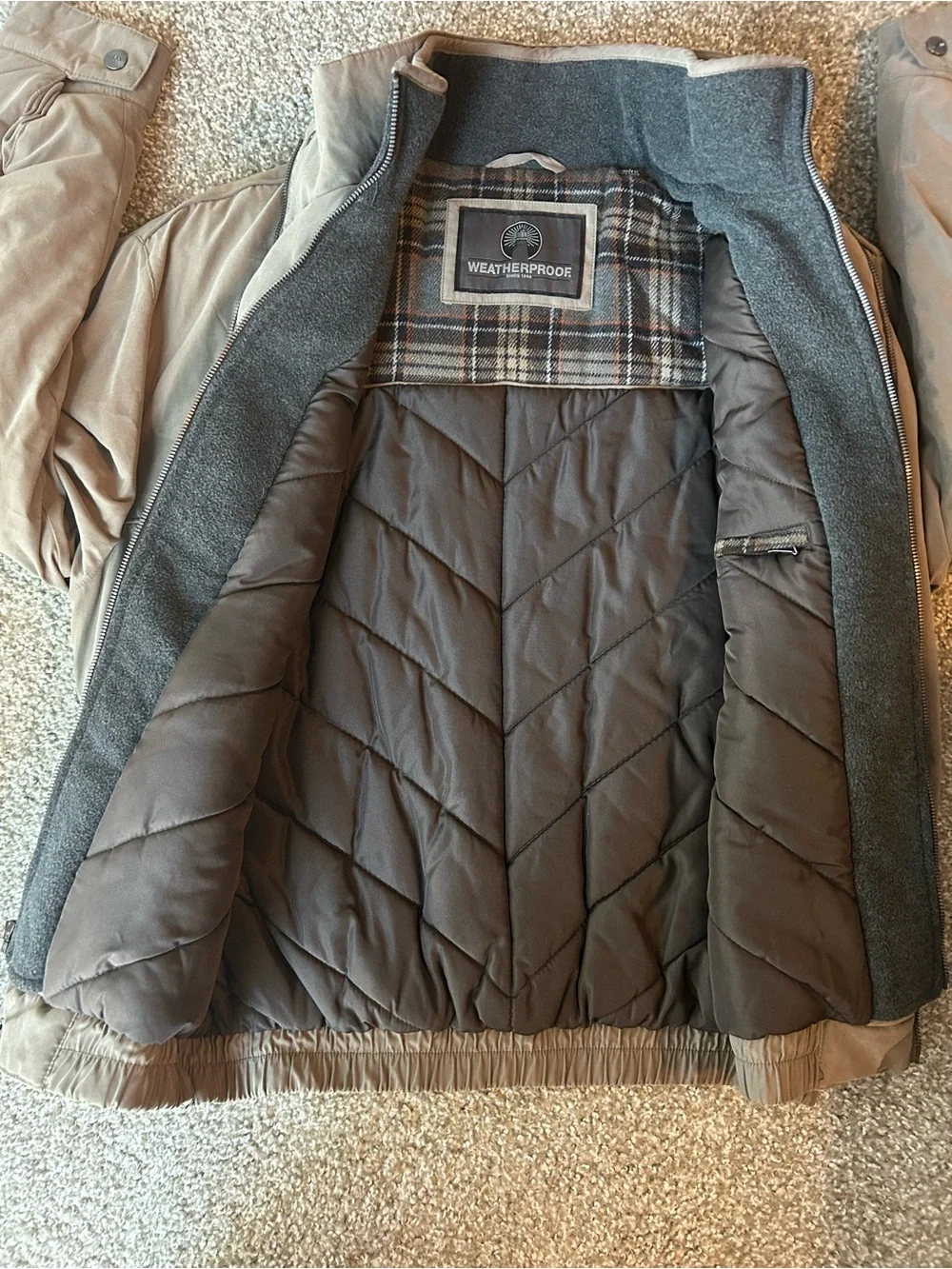 Men’s Taupe Khaki Puffer Bomber Jacket